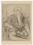Edmond Aman-Jean original etching "La femme a la courbeille"