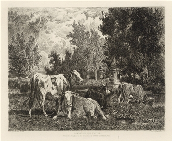 Peter Moran etching Landscape and Cattle