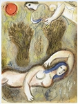 Marc Chagall "Boaz wakes up and sees Ruth at his feet" Bible lithograph