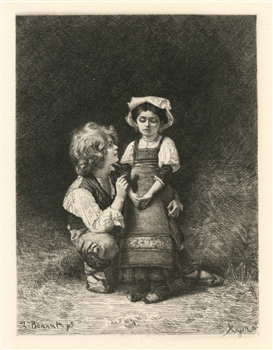 Leon Bonnat etching "Brother and Sister" Paul Rajon