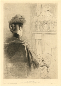 Rodolphe Piguet original drypoint L'attente