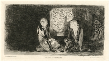 Jules Jacquemart original etching Ivoire et Celadons