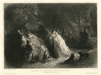 Adolphe Monticelli etching Le Parc de Saint-Cloud