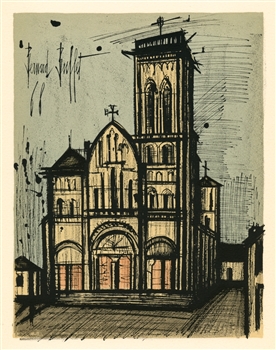 Bernard Buffet original lithograph Eglise de la Madeleine Vezelay