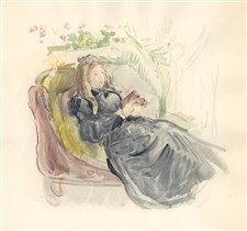 Berthe Morisot pochoir Jeune Femme sur le sofa