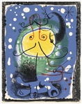 Joan Miro original lithograph "Figure on a blue background"
