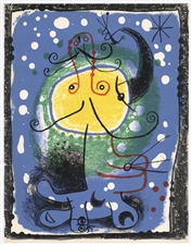 Miro original lithograph Figure on a blue background
