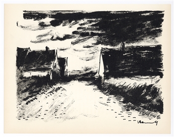 Maurice de Vlaminck original lithograph "Houses in Beauce"