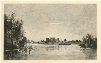 Charles Daubigny etching Bords de l'Oise