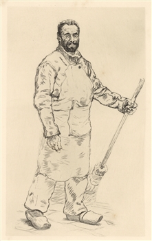 Paul Renouard original etching Prisonnier auxiliare
