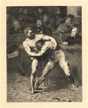 Alexandre Falguiere etching Lutteurs