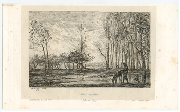 Charles Daubigny "Soleil Couchant" original etching