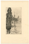 Clarence Gagnon original etching "Vue de Rouen"