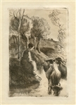 Camille Pissarro "Vachere au Bord de l'Eau" original etching on japon paper