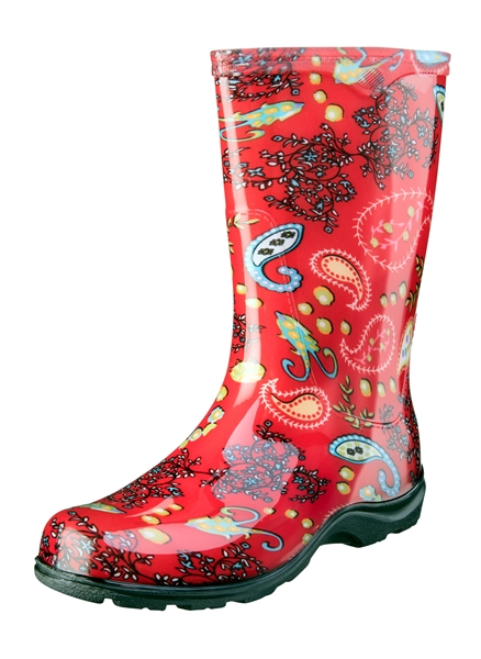 Sloggers Made in the USA Women's Rain Boots Red Paisley Print