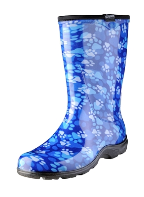 Sloggers Made in the USA Women's Rain Boots Paw Blue Print