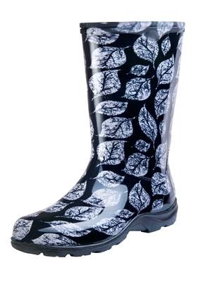 Women's Rain & Garden Boots  - Leaf Print Blue - Made in the USA