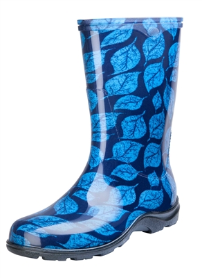 Women's Rain & Garden Boots  - Leaf Print Blue - Made in the USA