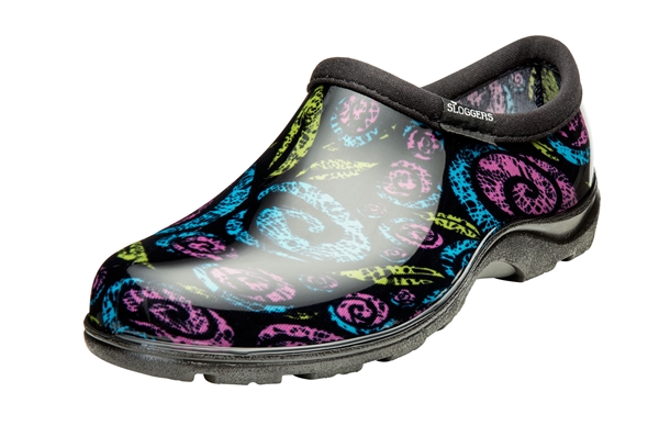Sloggers Women's Rain & Garden Shoe in Floral Swirl Black Print