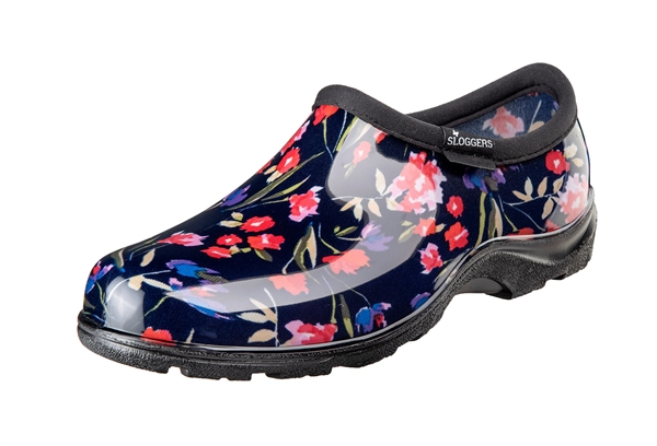 Sloggers Waterproof comfort shoes, Made in the USA! Women's Rain & Garden shoes. Fresh Cut Navy Print.