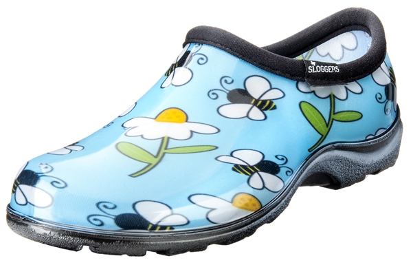 Sloggers Waterproof comfort shoes, Made in the USA! Women's Rain & Garden shoes. Blue Bee's Print.
