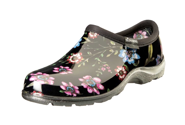 Sloggers Waterproof comfort shoes, Made in the USA! Women's Rain & Garden shoes. Ditsy Spring Black Print.