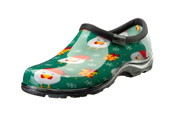 Sloggers Waterproof comfort shoes, Made in the USA! Women's Rain & Garden shoes. Holiday Chicks Green Print.
