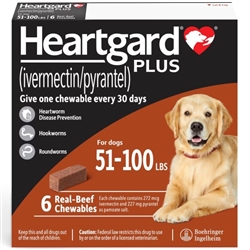 Heartgard Plus Chewables For Dogs 51-100 lbs, 6 Pack