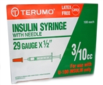 Terumo Insulin Syringe U-100, 3/10 cc, 29 ga x 1/2", 100/Box