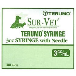 Terumo Sur-Vet Syringe 3 cc, 22 ga. x 3/4", Thin Wall, Luer Lock, 100/Box
