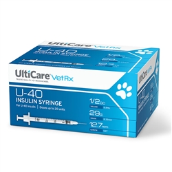 UltiCare VetRx Insulin Syringe U-40 .5 cc, 29 ga. x 1/2", 100/Box