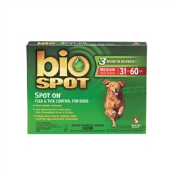 Bio Spot Spot On Flea & Tick Control for Dogs 31-60 lbs, 3 Months