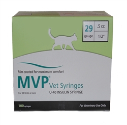 MVP Vet U-40 Insulin Syringe, 1/2 cc 29 ga x 1/2", 100/Box