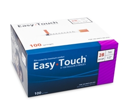 EasyTouch Insulin Syringe U-100 1 cc, 28 ga. x 1/2", 100/Box