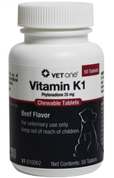 Vitamin K1 Chewable Tablets For Dogs & Cats 25mg
