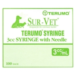 Terumo Sur-Vet Syringe 3 cc, 22 ga. x 1", Regular Wall Needle, Regular Luer, 100/Box