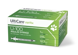 UltiCare VetRx Insulin Syringe U-100 1 cc, 28 ga. x 1/2", 100/Box