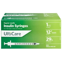 UltiCare Insulin Syringe U-100 1 cc, 29 ga. x 1/2", 100/Box