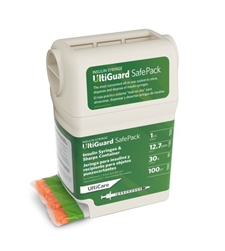 UltiCare UltiGuard Insulin Syringe U-100 1 cc, 30 ga. x 1/2", Syringe Dispenser and Sharps Container, Box of 100