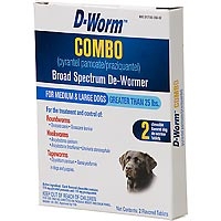 D-Worm COMBO Broad Spectrum De-Wormer For Medium & Large Dogs Over 25 lbs, 2 Chewable Tablets