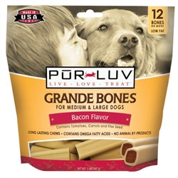 Pur Luv Grande Bones - Bacon 32 oz, 12 Bones