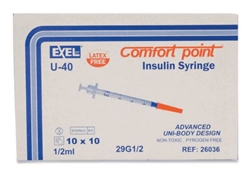 Exel Comfort Point Insulin Syringe U-40 1/2 ml, 29G X 1/2", 100/Box