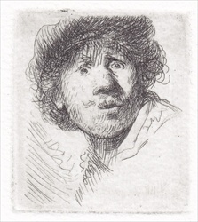 Self portrait in a cap, with eyes wide open