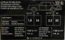 Tire Pressure Label / Decal for Late 280SL - Black label