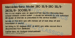 DECAL - " MERCEDES-BENZ EMISSION CONTROL " -  FOR 280SL/8 VALVE COVER