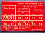 TIRE PRESSURE DECAL / LABEL - RED - FOR 230SL & EARLY 250SL " 25psi" without "Radial" text