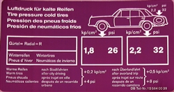 TIRE PRESSURE DECAL - FOR LATE MERCEDES 280SL - PURPLE