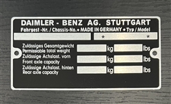 Chassis Data Plate - Heckflosse / Fintail