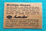 DECAL FOR VDO WASHER BOTTLE - GERMAN