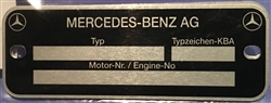 Data Plate - " Typ: - Typenzeichen KBA: - Motor Nr / Engine No: "